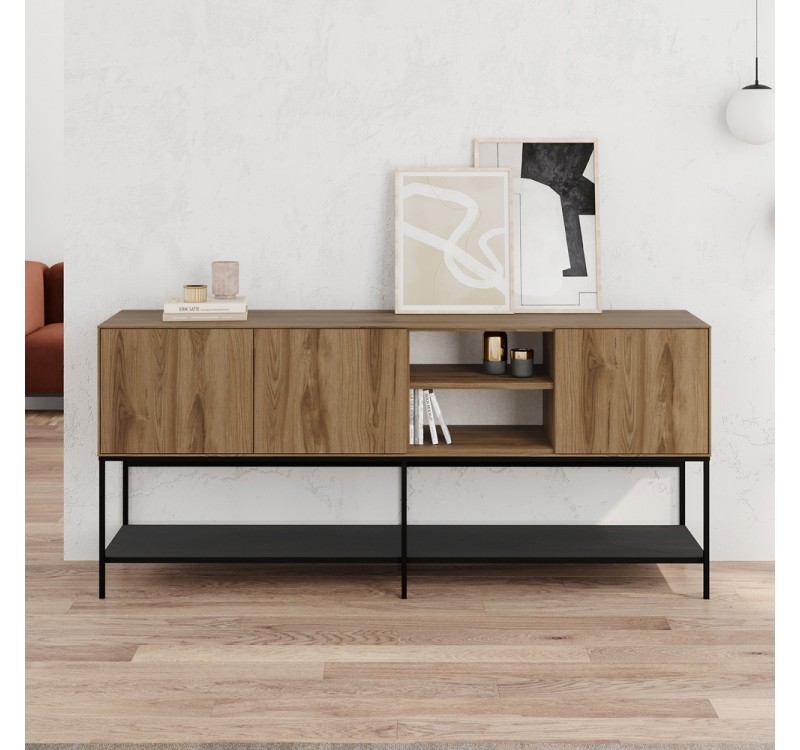 Μπουφές Amira Megapap χρώμα καρυδί Ud - black wood 180x40x80εκ.