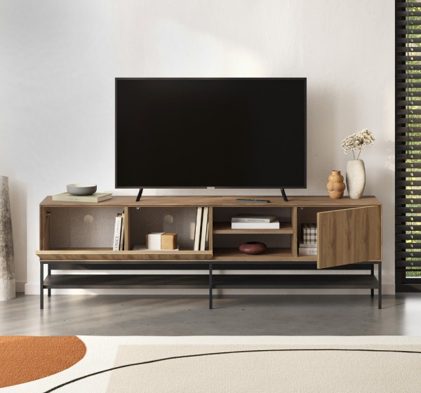 Έπιπλο τηλεόρασης Amira Megapap χρώμα καρυδί Ud - black wood 180x35x55εκ.