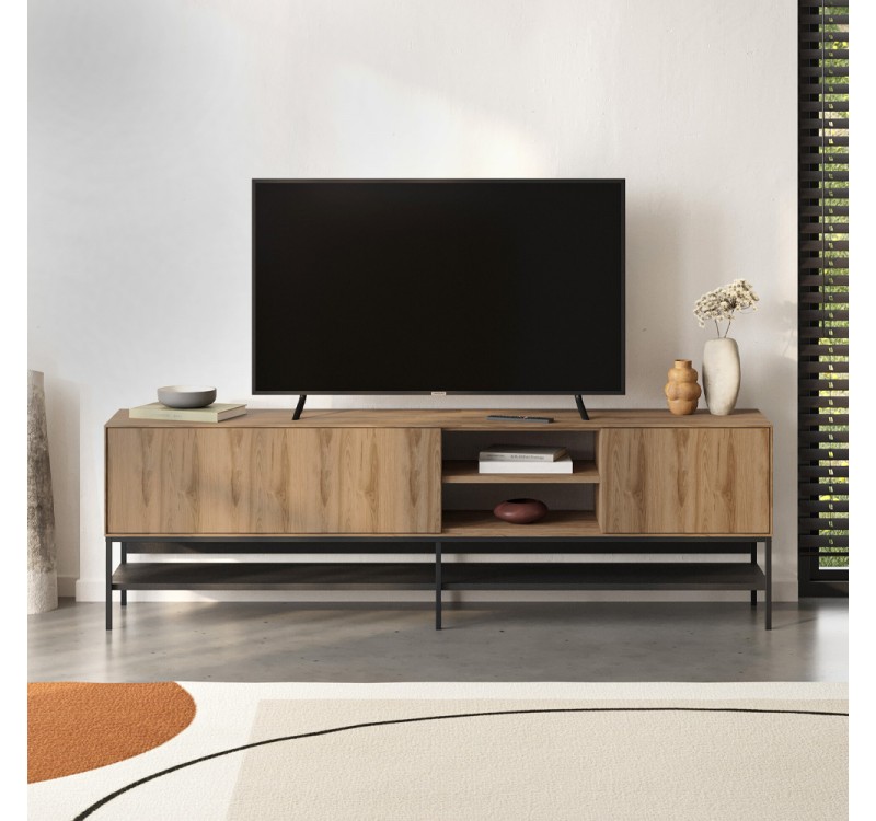 Έπιπλο τηλεόρασης Amira Megapap χρώμα καρυδί Ud - black wood 180x35x55εκ.