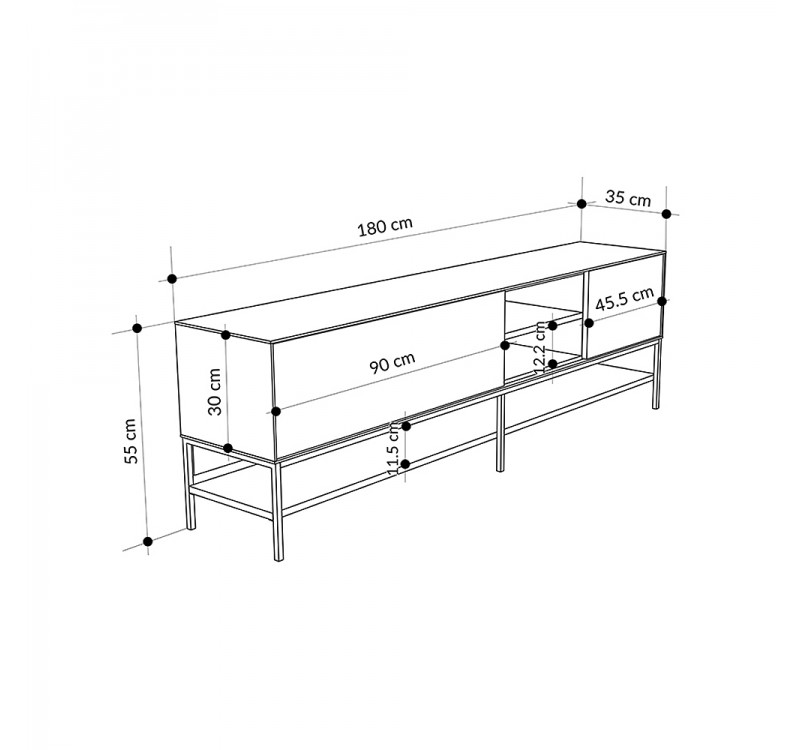 Έπιπλο τηλεόρασης Amira Megapap χρώμα καρυδί Ud - black wood 180x35x55εκ.