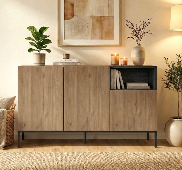 Μπουφές Cailin Megapap χρώμα sepet oak - black wood 140x41,8x80εκ.