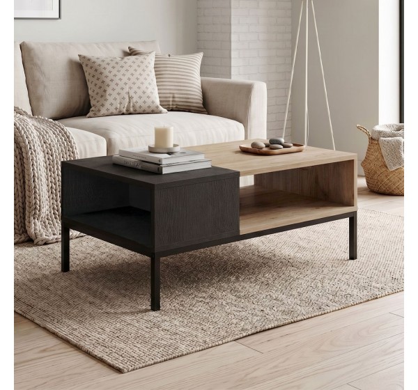 Τραπεζάκι σαλονιού Cailin Megapap χρώμα sepet oak - black wood 90x56x40,6εκ.