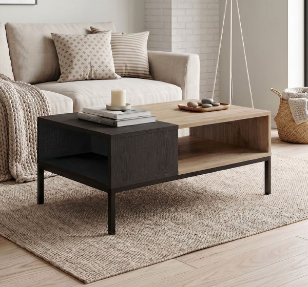 Τραπεζάκι σαλονιού Cailin Megapap χρώμα sepet oak - black wood 90x56x40,6εκ.