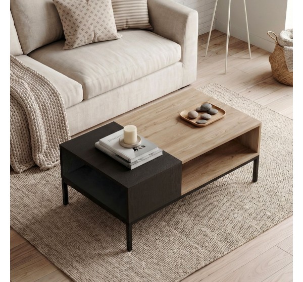 Τραπεζάκι σαλονιού Cailin Megapap χρώμα sepet oak - black wood 90x56x40,6εκ.