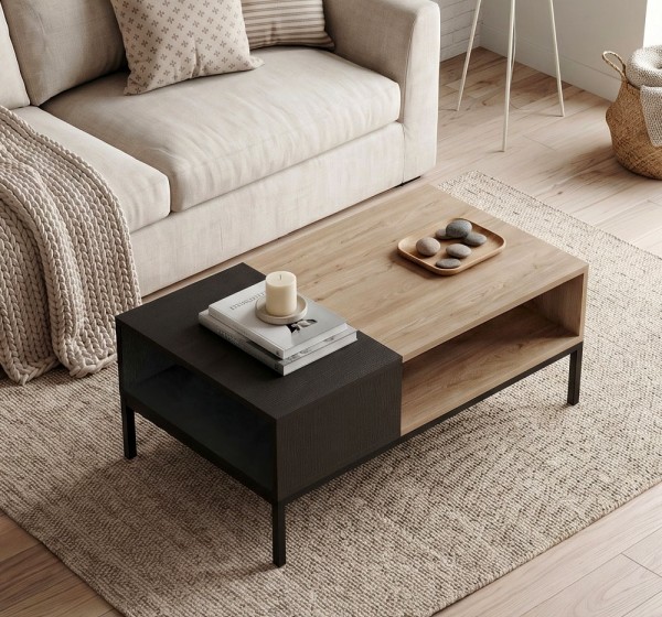 Τραπεζάκι σαλονιού Cailin Megapap χρώμα sepet oak - black wood 90x56x40,6εκ.