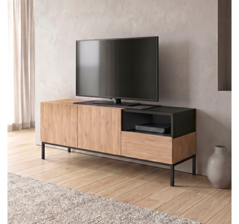 Έπιπλο τηλεόρασης Cailin Megapap χρώμα sepet oak - black wood 140x41,8x55εκ.