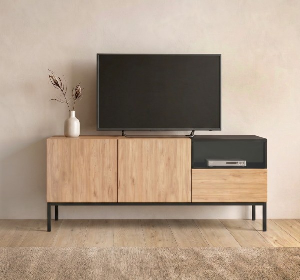 Έπιπλο τηλεόρασης Cailin Megapap χρώμα sepet oak - black wood 140x41,8x55εκ.
