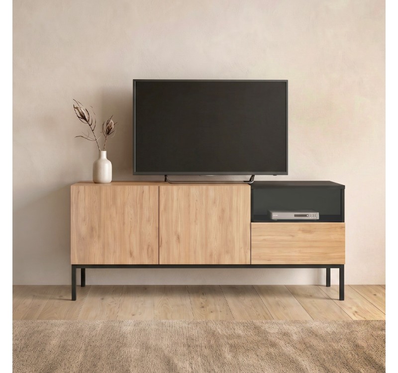 Έπιπλο τηλεόρασης Cailin Megapap χρώμα sepet oak - black wood 140x41,8x55εκ.