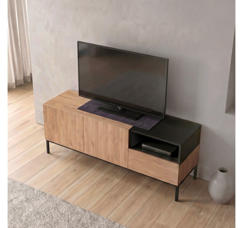 Έπιπλο τηλεόρασης Cailin Megapap χρώμα sepet oak - black wood 140x41,8x55εκ.