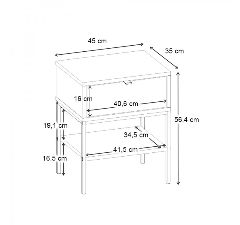 Κομοδίνο Melis Megapap χρώμα καρυδί Ud 45x35x56,4εκ.