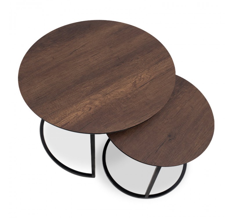 Τραπεζάκια σαλονιού Gary Megapap Mdf - μεταλλικό χρώμα καρυδί 65x65x44εκ.