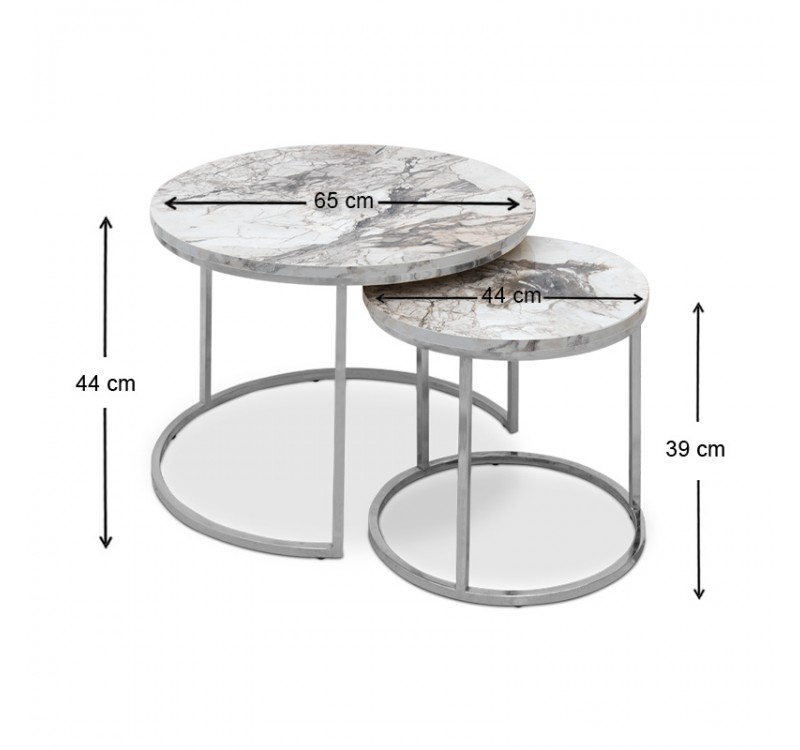 Τραπεζάκια σαλονιού Gary Megapap Mdf - μεταλλικό χρώμα μπεζ εφέ μαρμάρου - χρωμίου 65x65x44εκ.