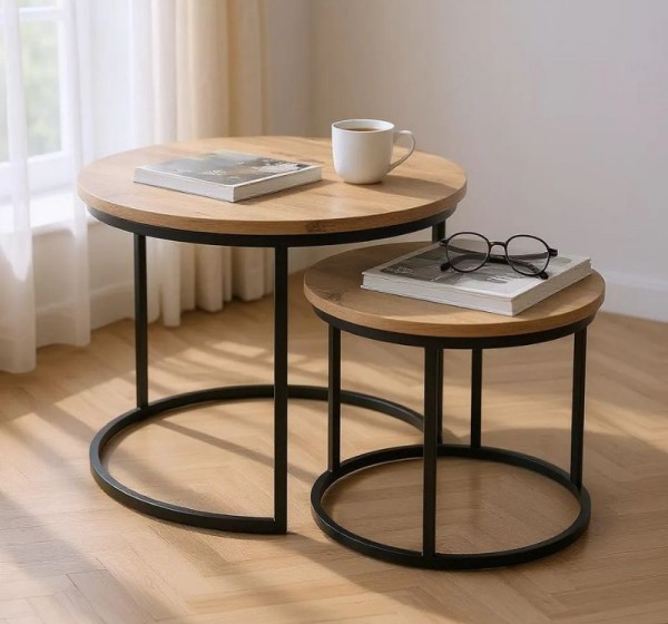 Τραπεζάκια σαλονιού Gary Megapap Mdf - μεταλλικό χρώμα ακακίας 65x65x44εκ.