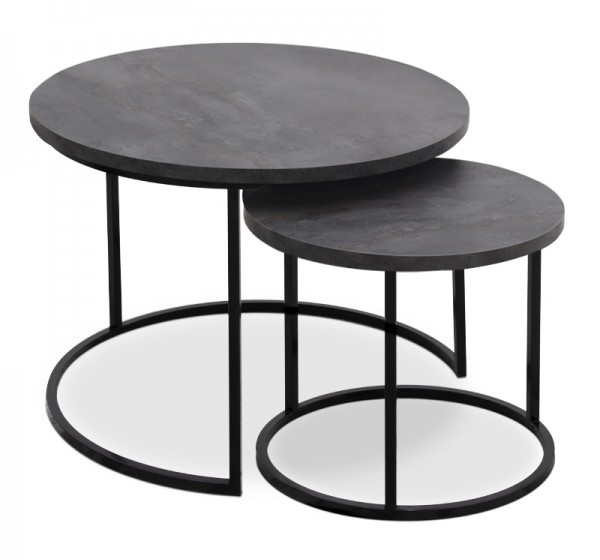 Τραπεζάκι σαλονιού σετ 2 τμχ Gary Megapap Mdf - μεταλλικό χρώμα σκούρο γκρι σκυροδέματος 65x65x44εκ.