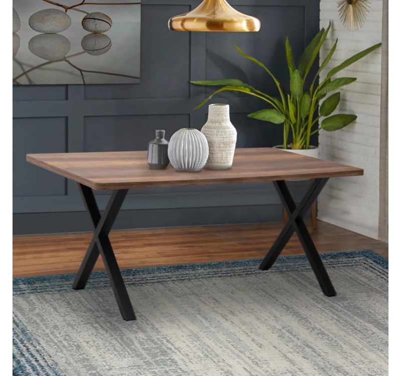 Τραπέζι Jeremy Megapap Mdf - μεταλλικό χρώμα καρυδί 140x80x75εκ.