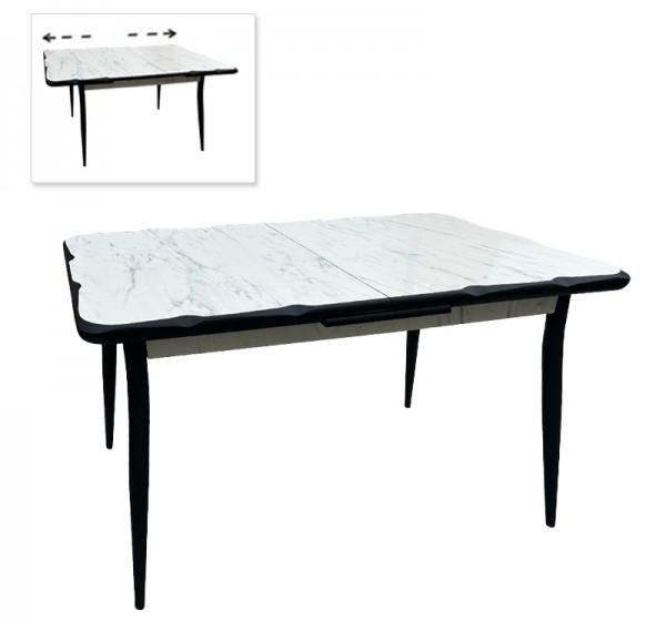 Τραπέζι Karen Megapap επεκτεινόμενο χρώμα λευκό εφέ μαρμάρου - μαύρο 130/160x80x75εκ.