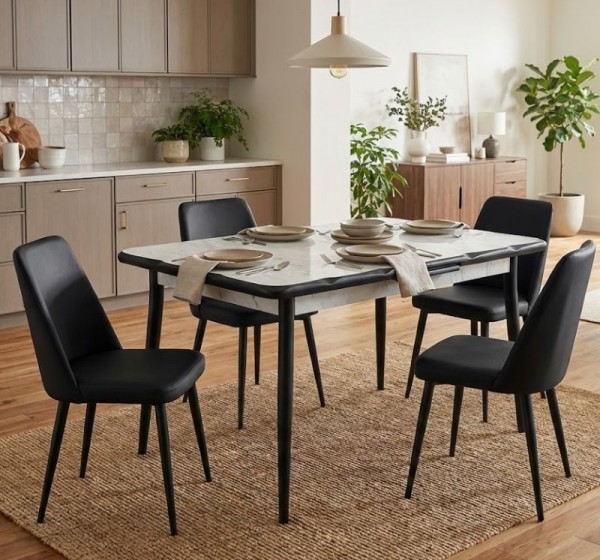 Τραπέζι Karen Megapap επεκτεινόμενο χρώμα λευκό εφέ μαρμάρου - μαύρο 130/160x80x75εκ.