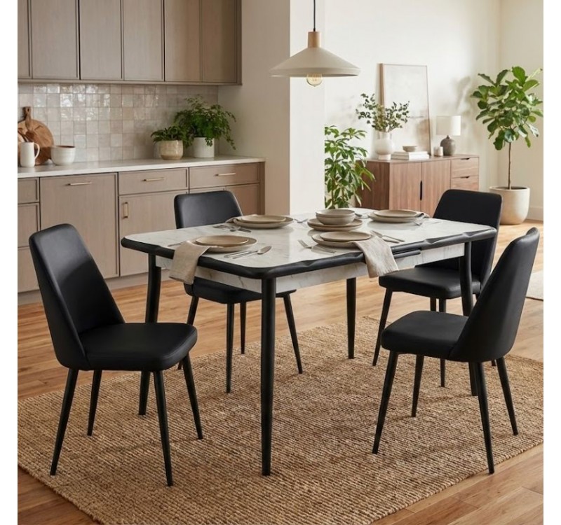 Τραπέζι Karen Megapap επεκτεινόμενο χρώμα λευκό εφέ μαρμάρου - μαύρο 130/160x80x75εκ.