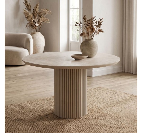 Τραπέζι Hazar Megapap Mdf χρώμα travertine - sandstone Ø119,5x76εκ.