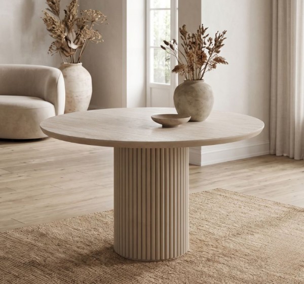 Τραπέζι Hazar Megapap Mdf χρώμα travertine - sandstone Ø119,5x76εκ.