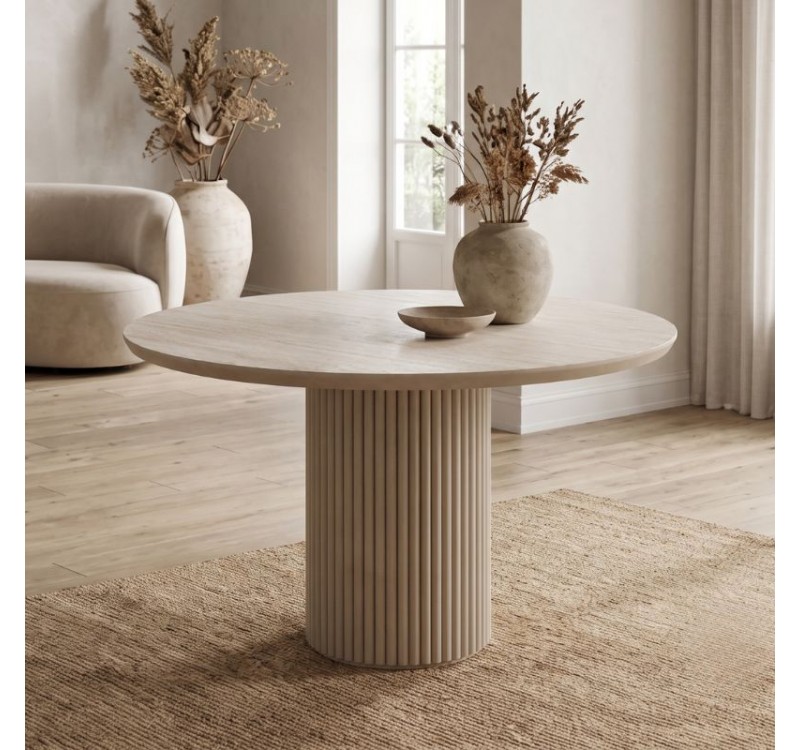 Τραπέζι Hazar Megapap Mdf χρώμα travertine - sandstone Ø119,5x76εκ.