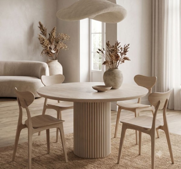 Τραπέζι Hazar Megapap Mdf χρώμα travertine - sandstone Ø119,5x76εκ.