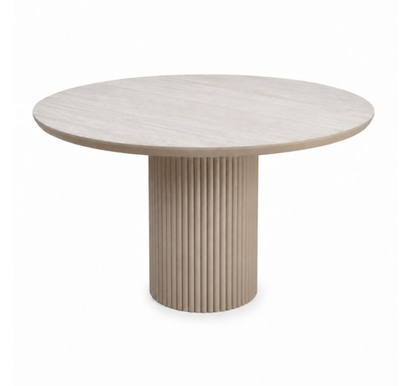 Τραπέζι Hazar Megapap Mdf χρώμα travertine - sandstone Ø119,5x76εκ.