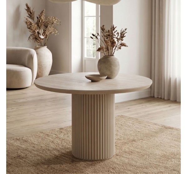 Τραπέζι Hazar Megapap Mdf χρώμα travertine - sandstone Ø100,5x76εκ.