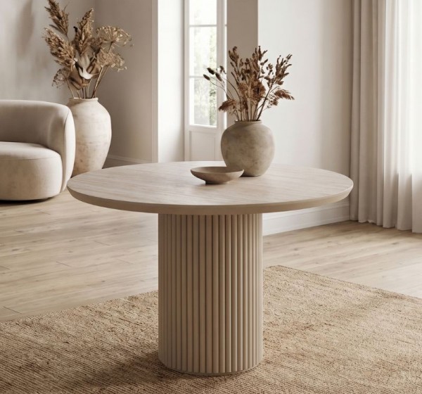 Τραπέζι Hazar Megapap Mdf χρώμα travertine - sandstone Ø100,5x76εκ.
