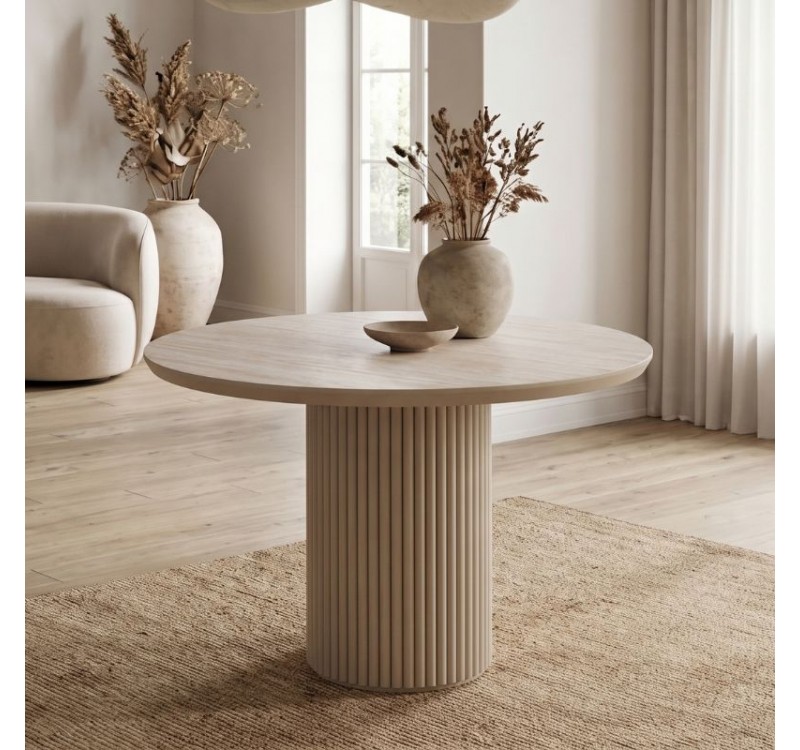 Τραπέζι Hazar Megapap Mdf χρώμα travertine - sandstone Ø100,5x76εκ.