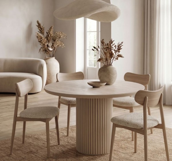 Τραπέζι Hazar Megapap Mdf χρώμα travertine - sandstone Ø100,5x76εκ.