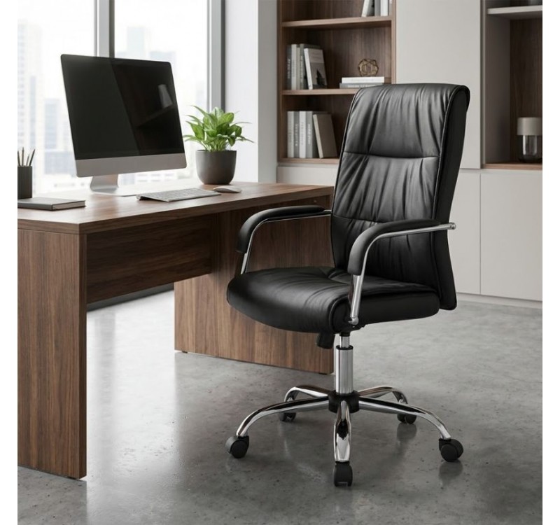 Καρέκλα γραφείου διευθυντική Matteo Megapap από τεχνόδερμα χρώμα μαύρο 60x66x105/115εκ.