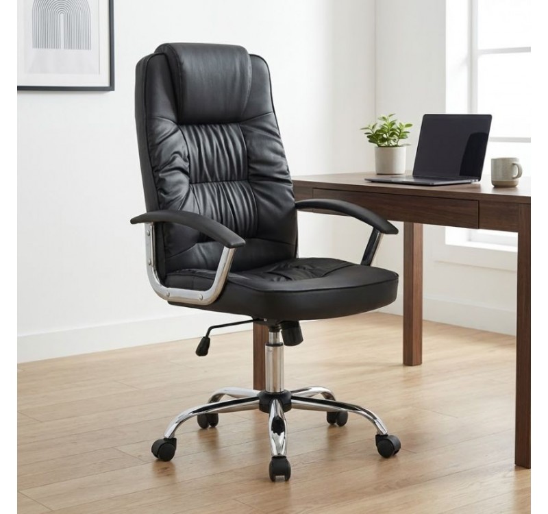 Καρέκλα γραφείου διευθυντική Arial Megapap από τεχνόδερμα χρώμα μαύρο 62x63x112/122εκ.