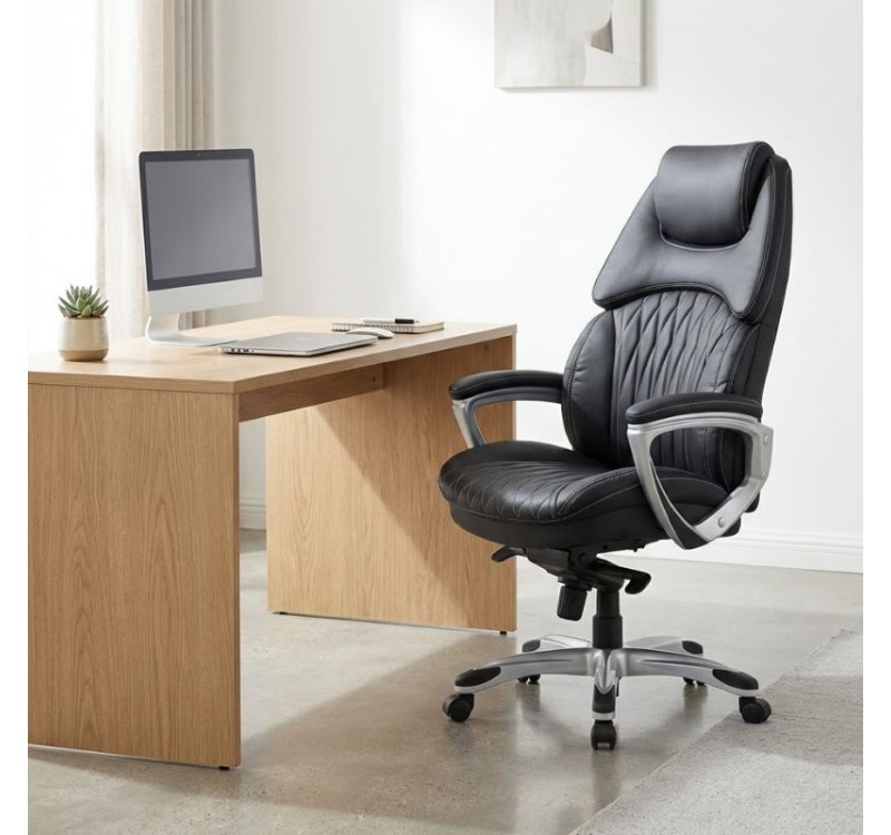 Καρέκλα γραφείου διευθυντική Duke Megapap από τεχνόδερμα χρώμα μαύρο 72x70x120/125εκ.