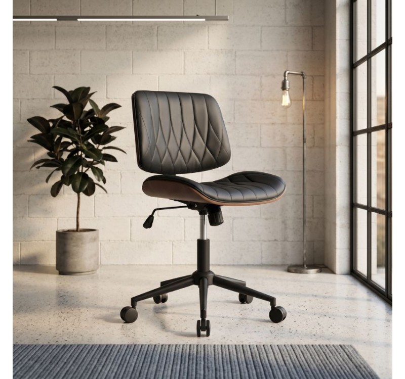 Καρέκλα γραφείου Corina Megapap από τεχνόδερμα χρώμα μαύρο 60x65x82/92εκ.