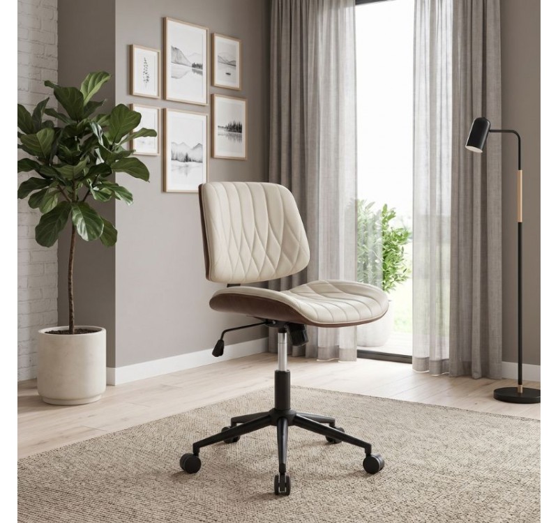 Καρέκλα γραφείου Corina Megapap από τεχνόδερμα χρώμα ανοιχτό μπεζ 60x65x82/92εκ.