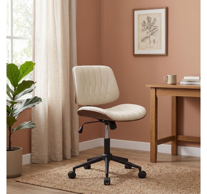 Καρέκλα γραφείου Corina Megapap από τεχνόδερμα χρώμα ανοιχτό μπεζ 60x65x82/92εκ.