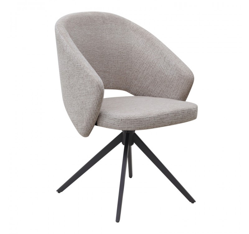 Πολυθρόνα τραπεζαρίας Milano Megapap περιστρεφόμενη χρώμα ανοιχτό μπεζ ύφασμα - μεταλλικό μαύρο πόδι 64x64x83εκ.