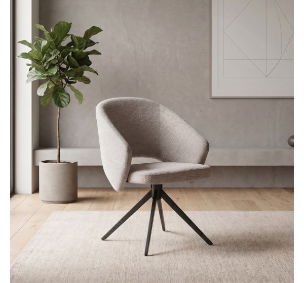 Πολυθρόνα τραπεζαρίας Milano Megapap περιστρεφόμενη χρώμα ανοιχτό μπεζ ύφασμα - μεταλλικό μαύρο πόδι 64x64x83εκ.