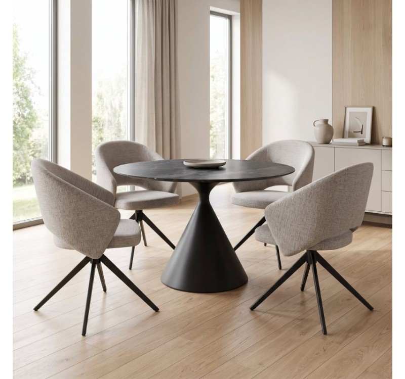 Πολυθρόνα τραπεζαρίας Milano Megapap περιστρεφόμενη χρώμα ανοιχτό μπεζ ύφασμα - μεταλλικό μαύρο πόδι 64x64x83εκ.