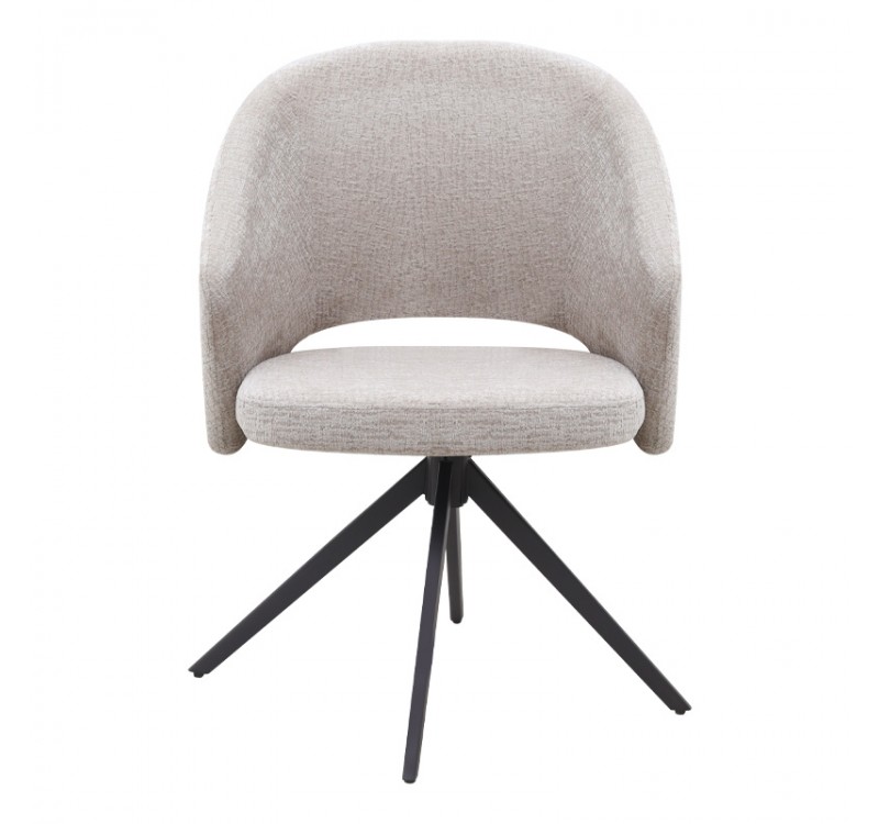 Πολυθρόνα τραπεζαρίας Milano Megapap περιστρεφόμενη χρώμα ανοιχτό μπεζ ύφασμα - μεταλλικό μαύρο πόδι 64x64x83εκ.