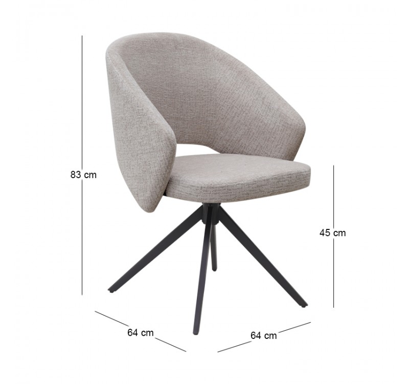 Πολυθρόνα τραπεζαρίας Milano Megapap περιστρεφόμενη χρώμα ανοιχτό μπεζ ύφασμα - μεταλλικό μαύρο πόδι 64x64x83εκ.