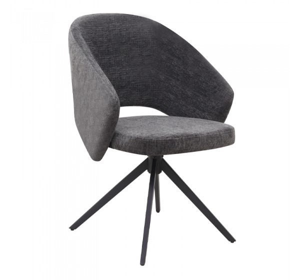 Πολυθρόνα τραπεζαρίας Milano Megapap περιστρεφόμενη χρώμα ανθρακί ύφασμα - μεταλλικό μαύρο πόδι 64x64x83εκ.