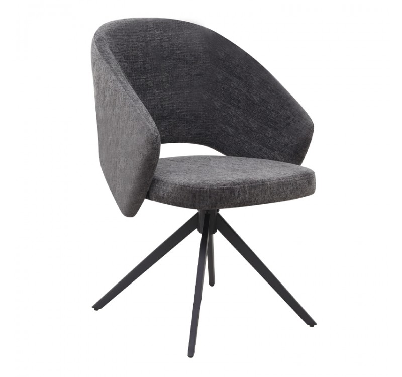 Πολυθρόνα τραπεζαρίας Milano Megapap περιστρεφόμενη χρώμα ανθρακί ύφασμα - μεταλλικό μαύρο πόδι 64x64x83εκ.