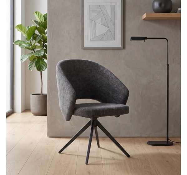 Πολυθρόνα τραπεζαρίας Milano Megapap περιστρεφόμενη χρώμα ανθρακί ύφασμα - μεταλλικό μαύρο πόδι 64x64x83εκ.