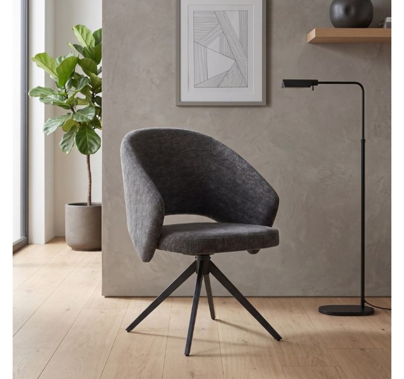 Πολυθρόνα τραπεζαρίας Milano Megapap περιστρεφόμενη χρώμα ανθρακί ύφασμα - μεταλλικό μαύρο πόδι 64x64x83εκ.