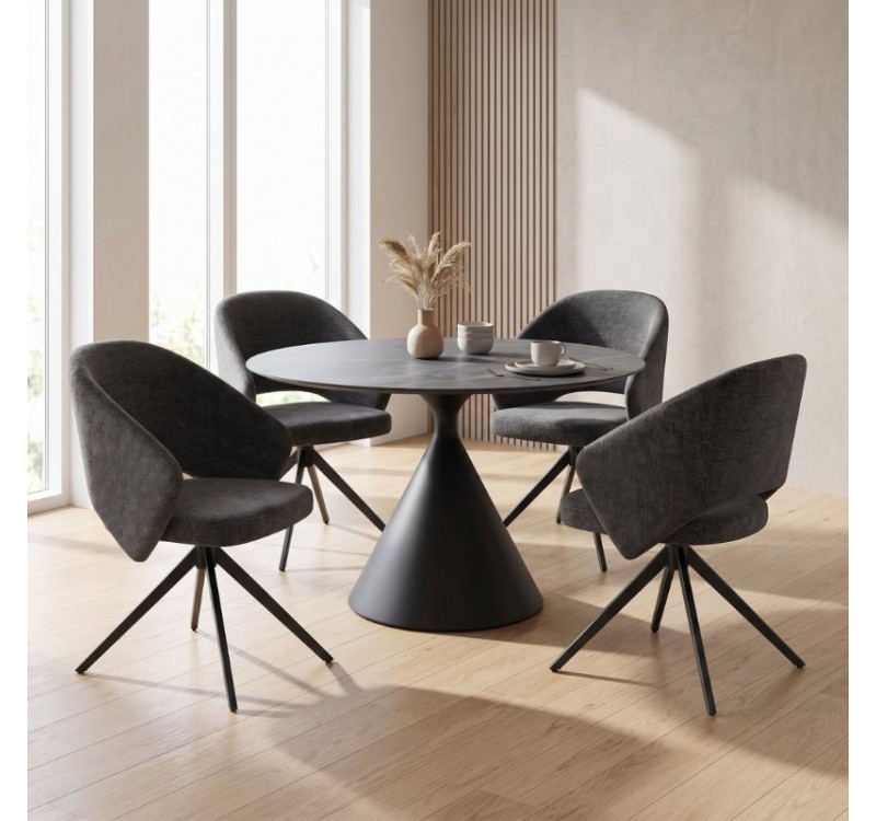 Πολυθρόνα τραπεζαρίας Milano Megapap περιστρεφόμενη χρώμα ανθρακί ύφασμα - μεταλλικό μαύρο πόδι 64x64x83εκ.