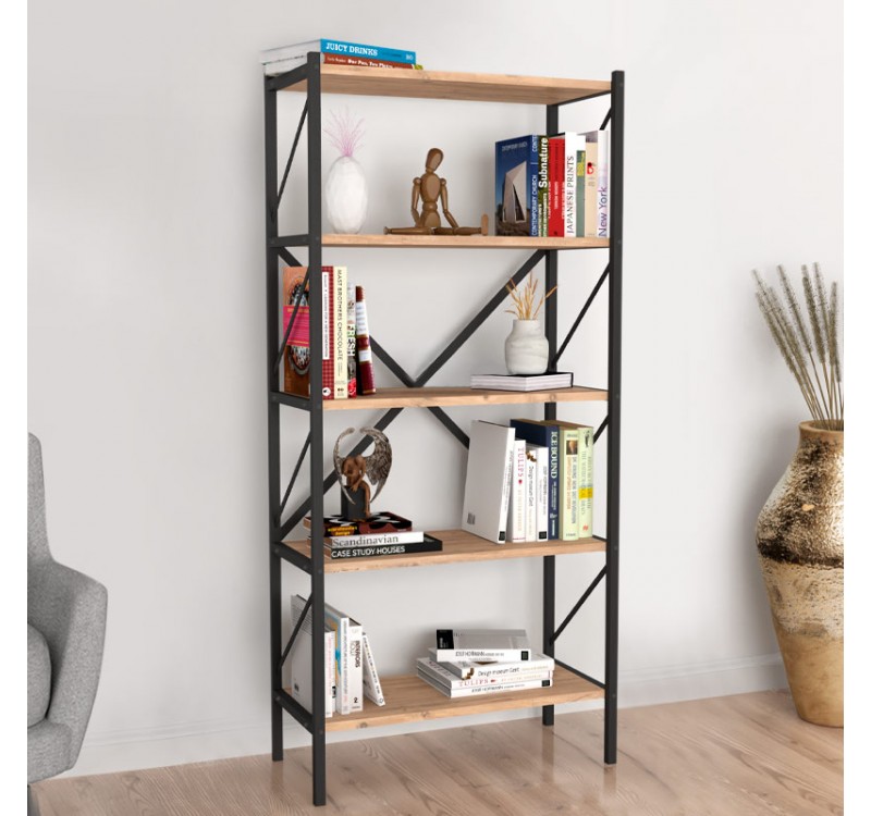 Βιβλιοθήκη Jocasta Megapap μεταλλική - μελαμίνης χρώμα pine oak 66x34x160εκ.