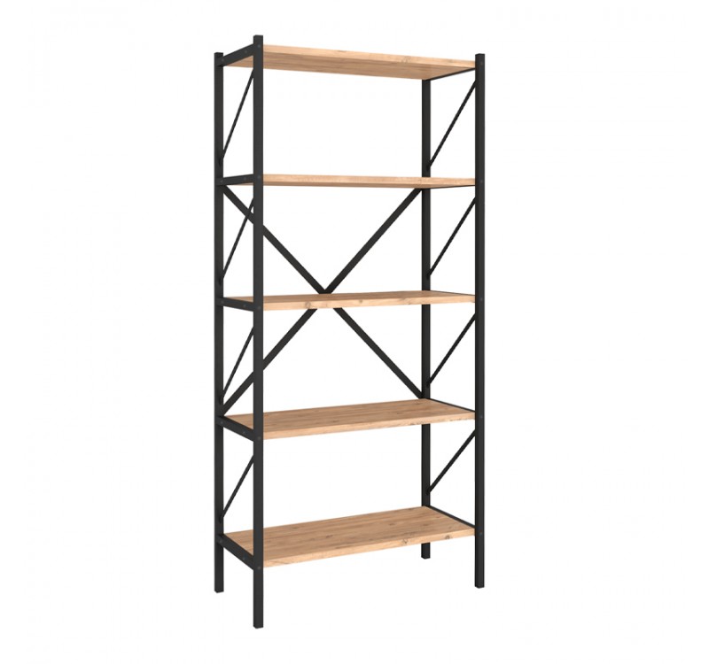 Βιβλιοθήκη Jocasta Megapap μεταλλική - μελαμίνης χρώμα pine oak 66x34x160εκ.