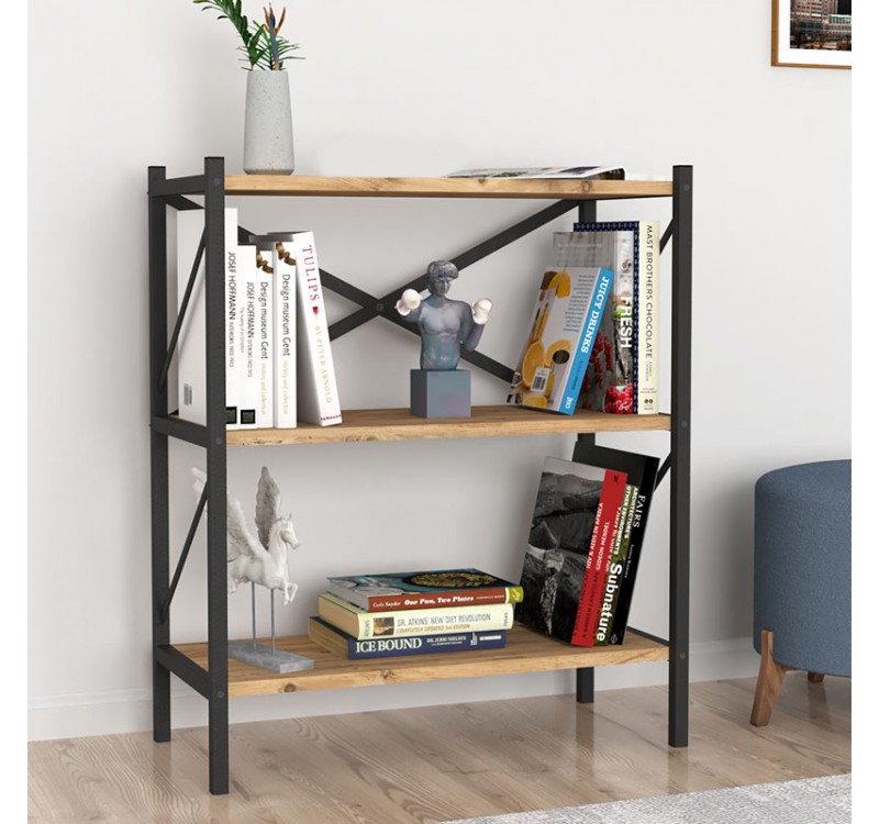 Βιβλιοθήκη Jocasta Megapap μεταλλική - μελαμίνης χρώμα pine oak 66x34x85εκ.